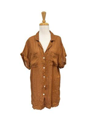 VITAMIN A Playa Pocket Linen Shirt Size M Medium Brown Cover Up